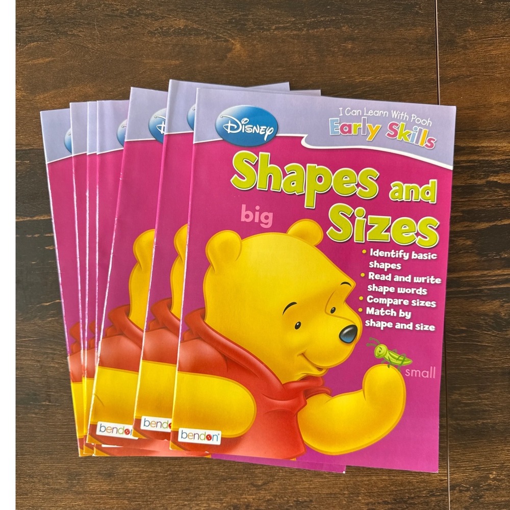 Lot of 7 Disney Winnie the Pooh Early Skills Shapes and Big Sizes Workbooks